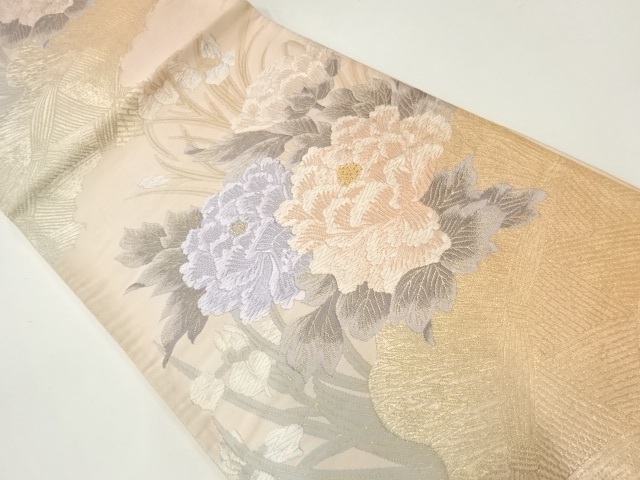 JAPANESE FUKURO OBI / WOVEN PEONY & IRIS
